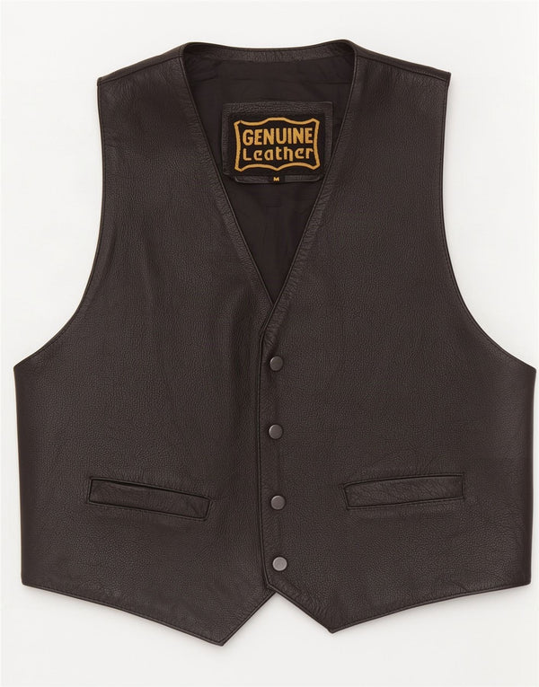 Gilet in pelle da uomo vintage medio nero