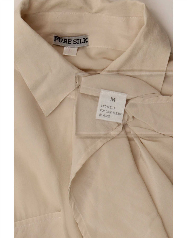 Camicetta camicia a maniche corte da donna vintage UK 14 seta media bianco sporco
