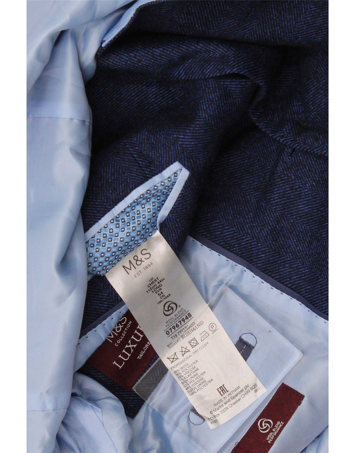 Giacca blazer a 2 bottoni Marks & Spencer da uomo UK 44 XL blu navy a spina di pesce