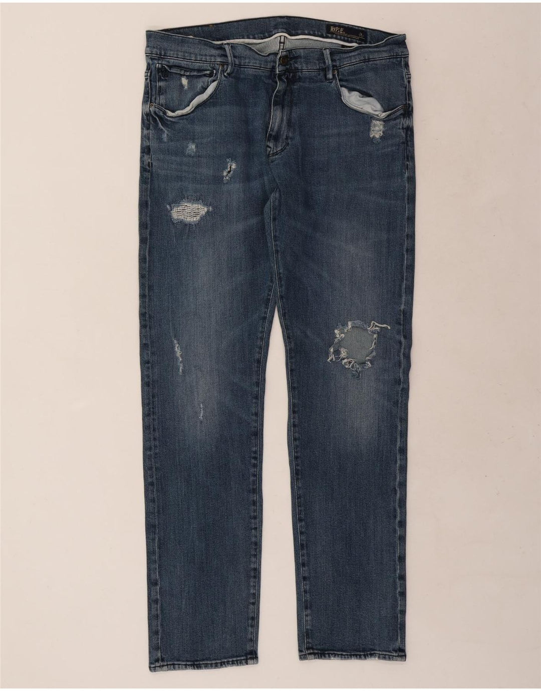 Jeans slim invecchiati da uomo Rifle W38 L33 in cotone blu