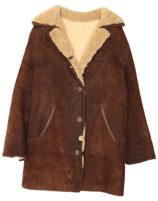 Cappotto vintage in shearling da donna UK 14 Marrone medio