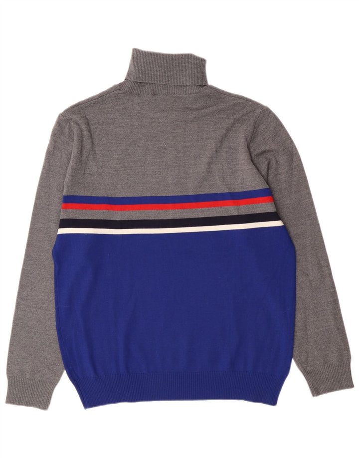 Maglione maglione vintage da uomo con collo alto XL grigio acrilico color block