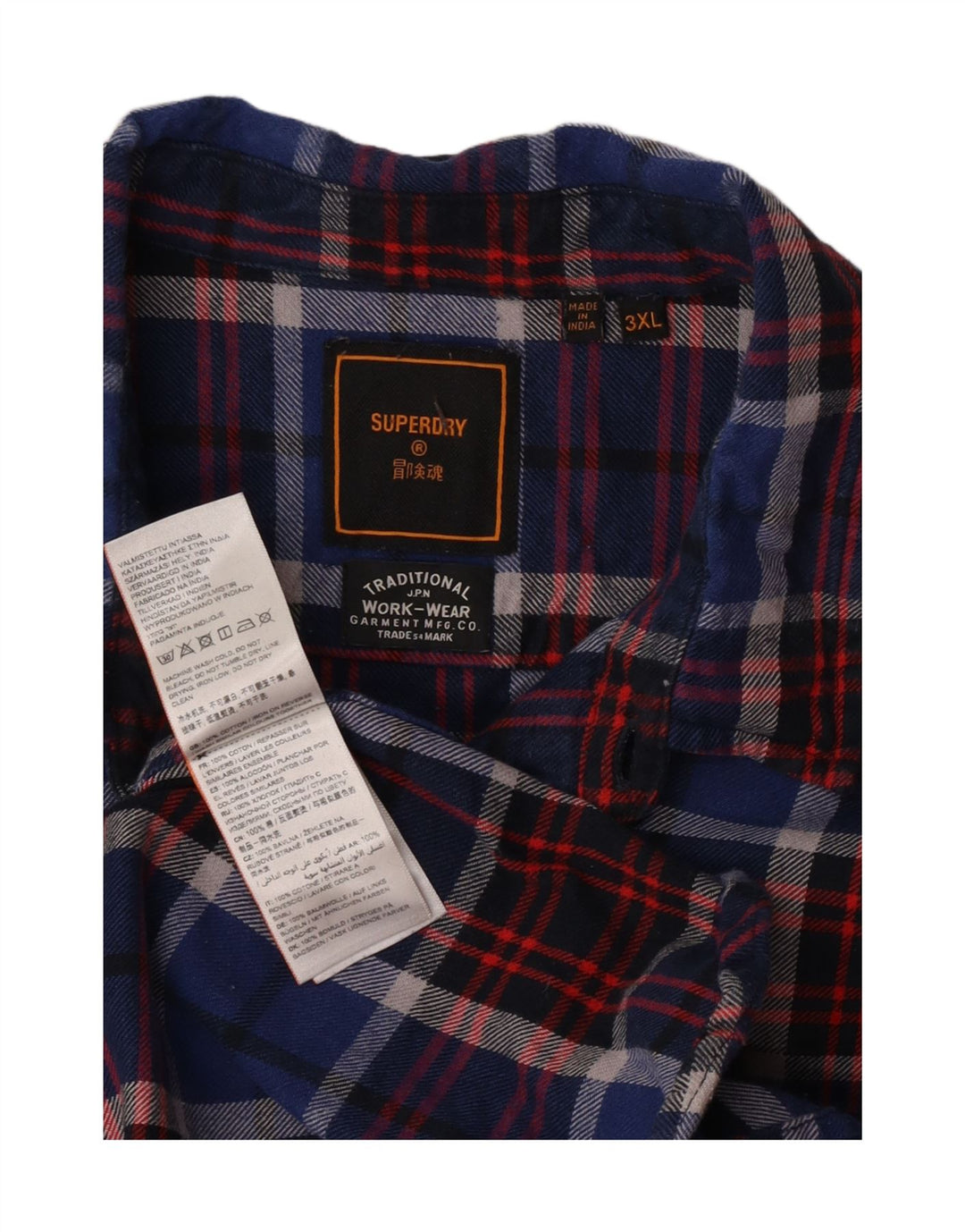 Camicia da uomo in flanella Superdry 3XL in cotone a quadri blu