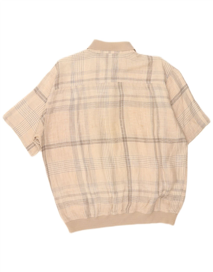 Malagrida Camicia pullover a maniche corte da uomo XL in cotone a quadri beige