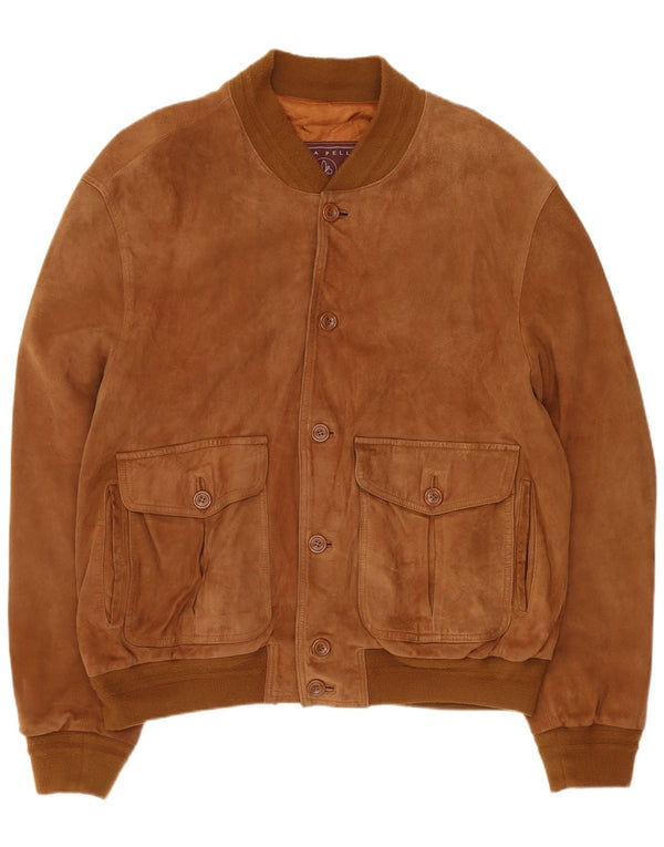 Giubbotto bomber vintage in pelle scamosciata da uomo IT 54 2XL in pelle marrone