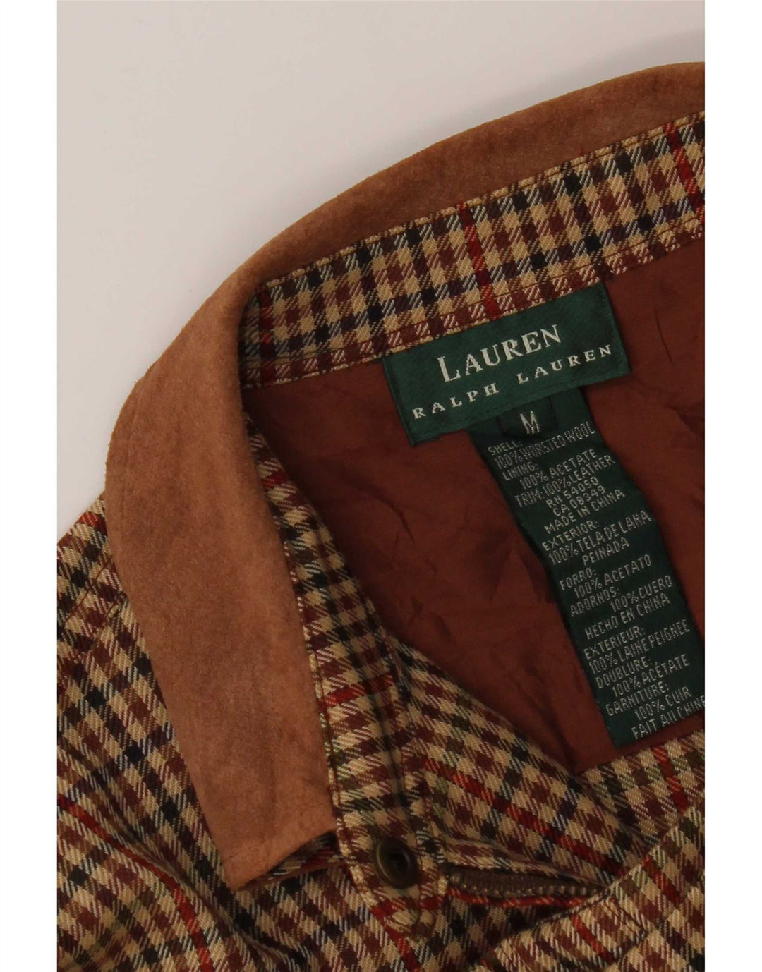 Camicia in flanella da donna Ralph Lauren UK 14 Acetato pied de poule marrone medio