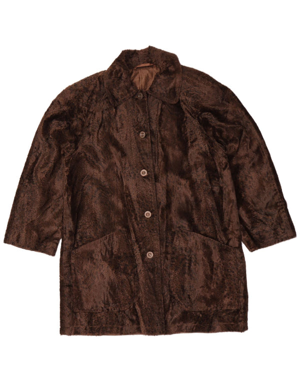 Cappotto vintage da donna in pelliccia sintetica UK 16 grande stampa animalier marrone