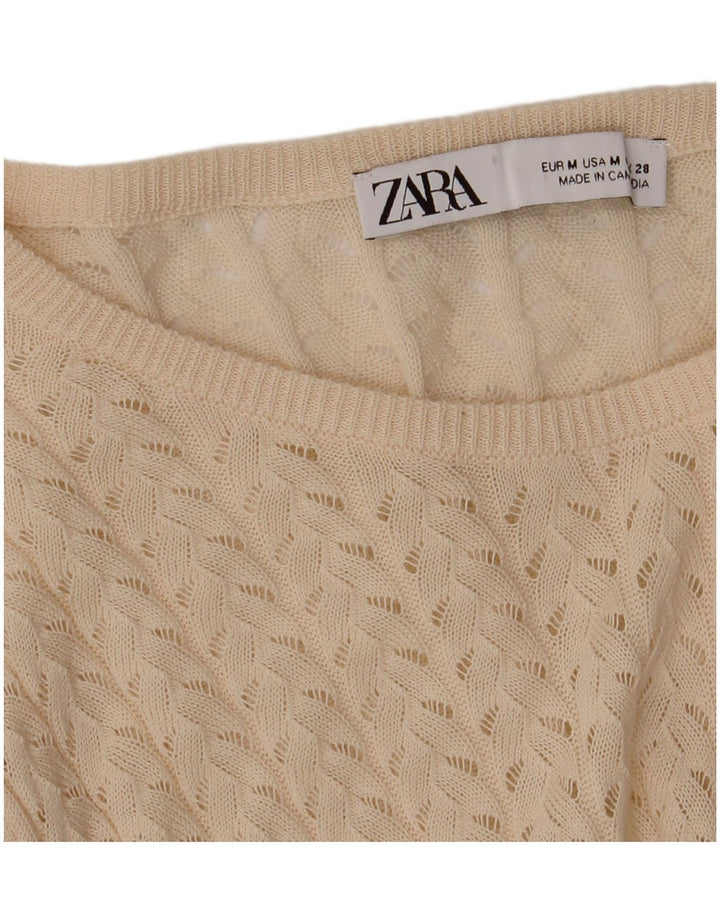 Maglione maglione con scollo a barca lungo da donna Zara UK 12 medio bianco sporco