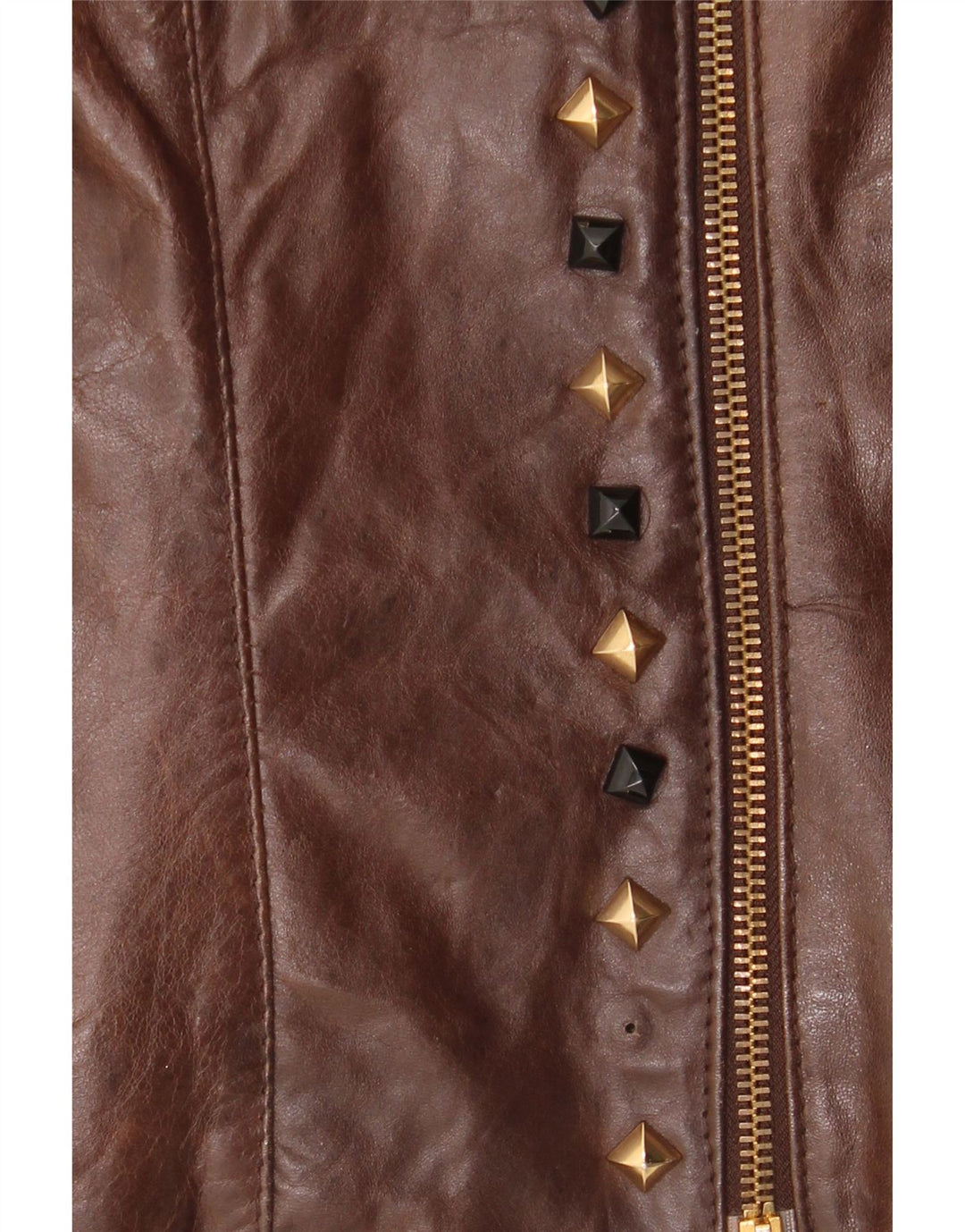 Giacca da motociclista in pelle da donna vintage IT 44 in pelle marrone medio