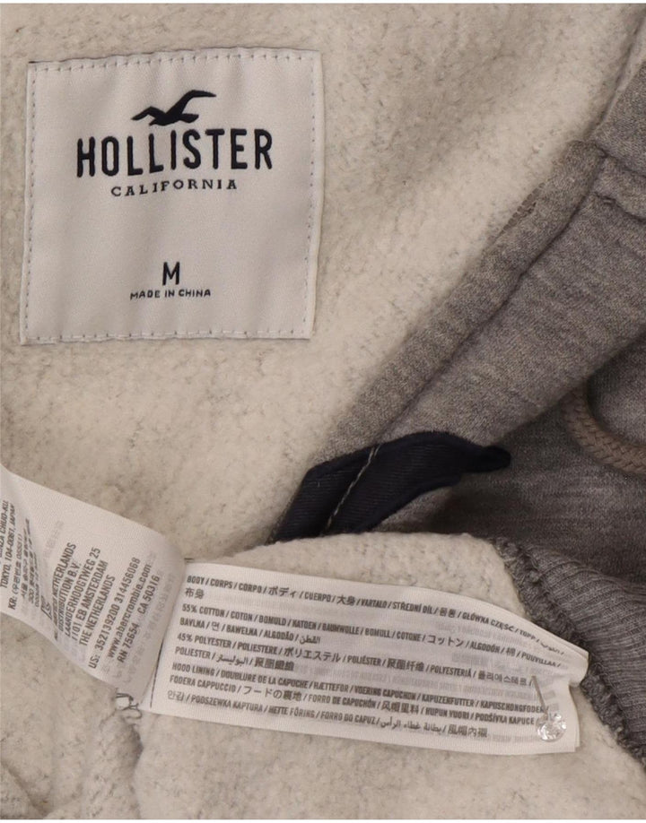Felpa con cappuccio e zip grafica Hollister da uomo in cotone grigio medio