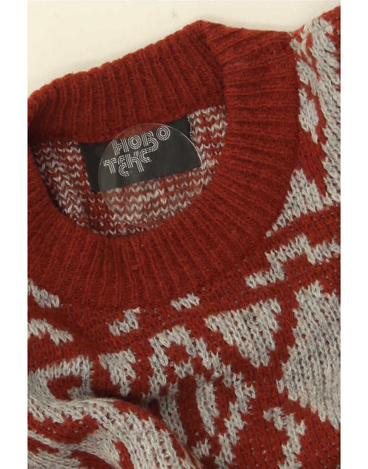 Maglione maglione girocollo da uomo vintage rosso medio geometrico