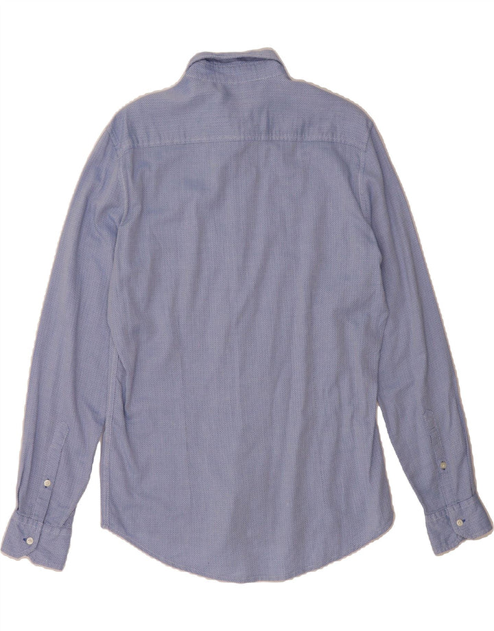 DACK'S Mens Abstract Pattern Slim Fit Flannel Shirt Medium Blue Cotton Vintage Dack's and Second-Hand Dack's from Messina Hembry 