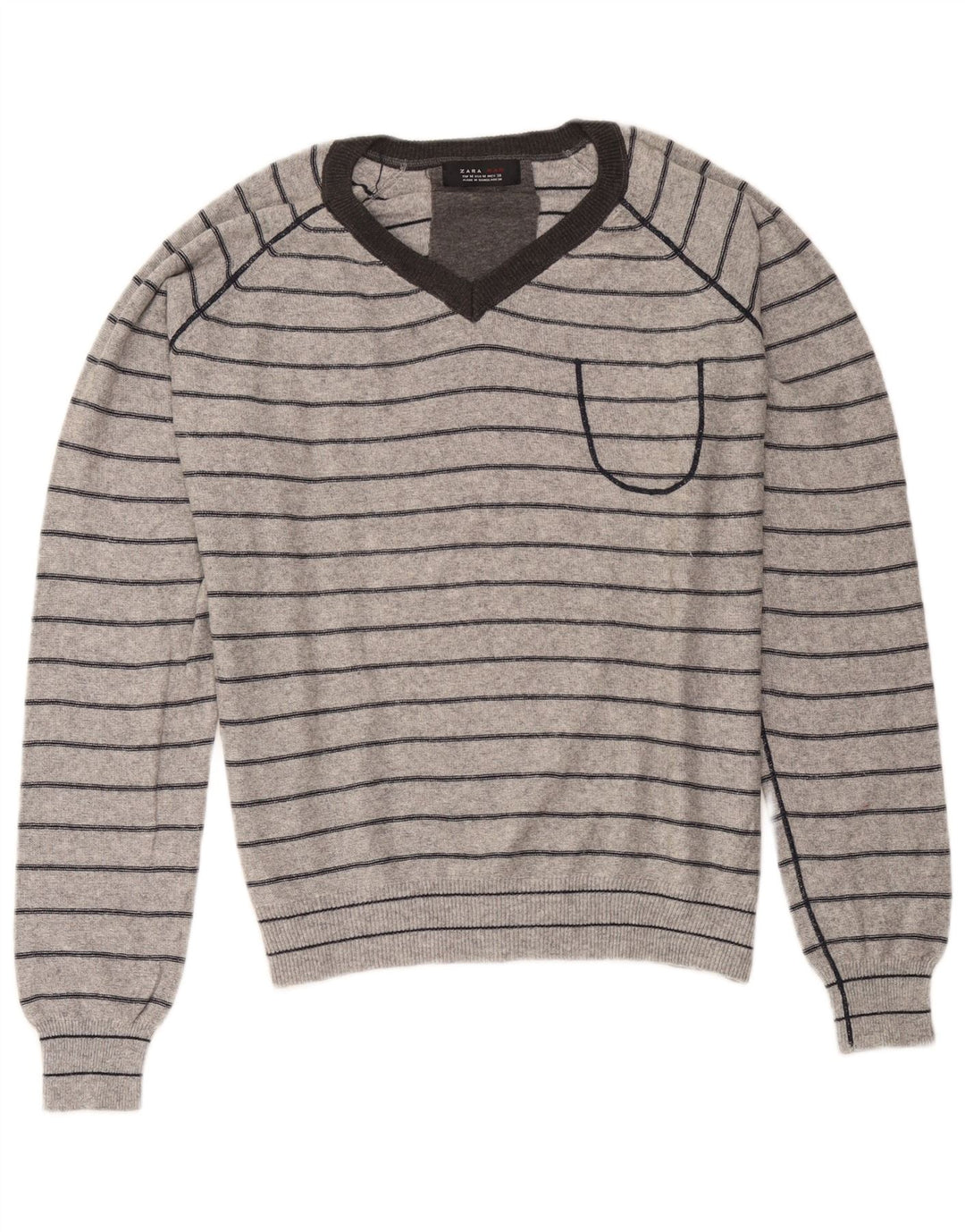 Maglione Zara da uomo con scollo a V grigio medio a righe