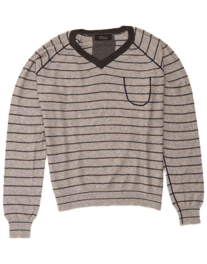 Maglione Zara da uomo con scollo a V grigio medio a righe