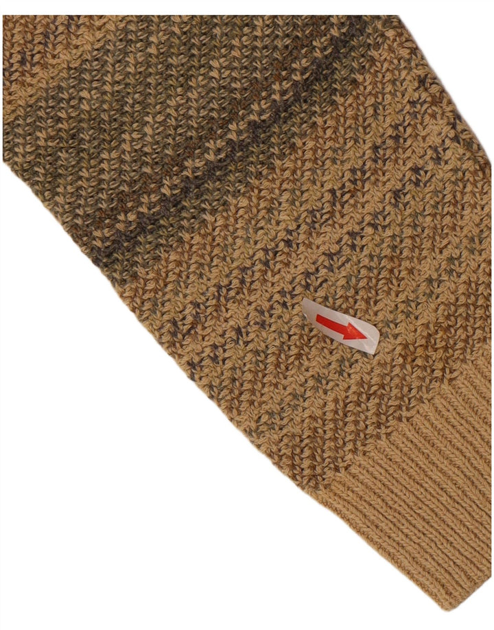 Maglione vintage da uomo con scollo a V a righe beige medio