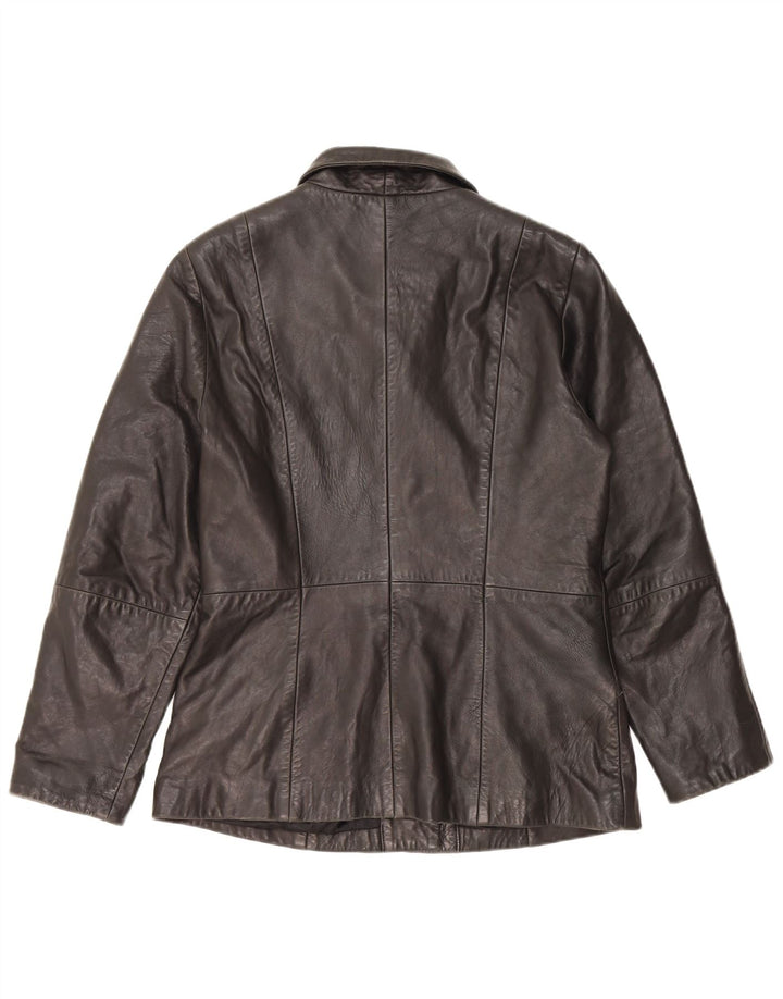 MAURITIUS Giacca blazer in pelle da donna a 3 bottoni UK 18 XL Pelle nera