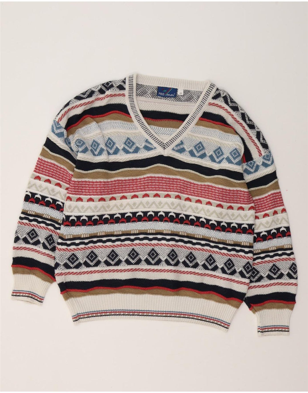 Maglione da uomo con scollo a V VINTAGE IT 48 Fair Isle medio multicolore