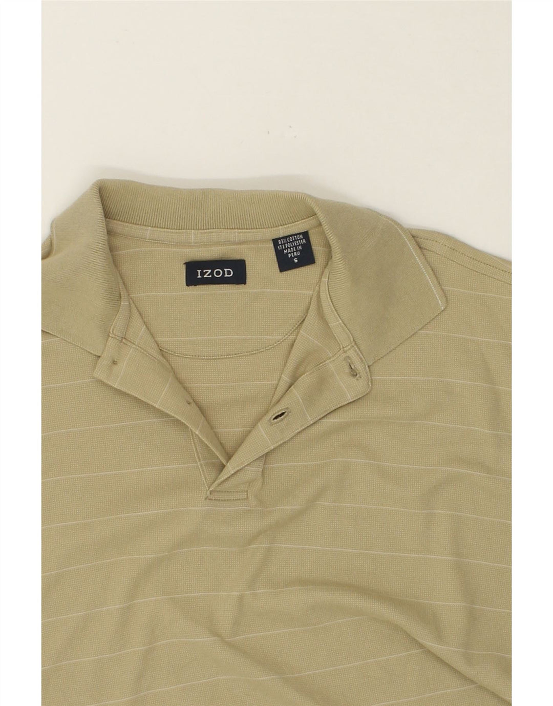 IZOD Mens Polo Shirt Small Beige Striped Cotton Vintage Izod and Second-Hand Izod from Messina Hembry 