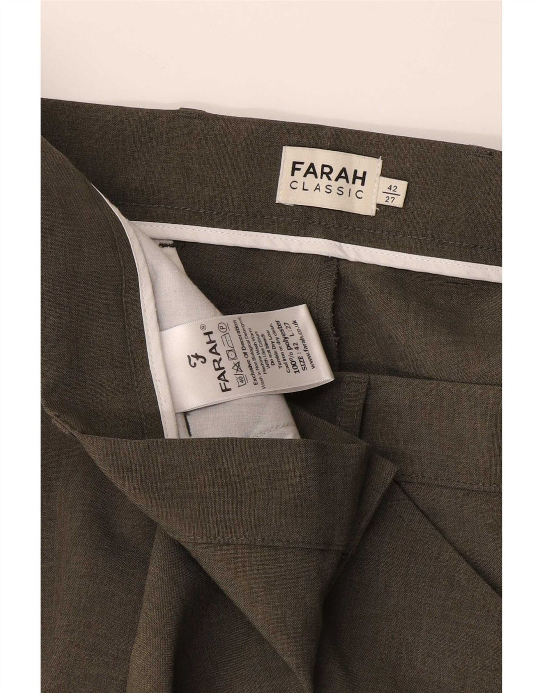 Pantaloni casual affusolati da uomo Farah W42 L27 poliestere kaki