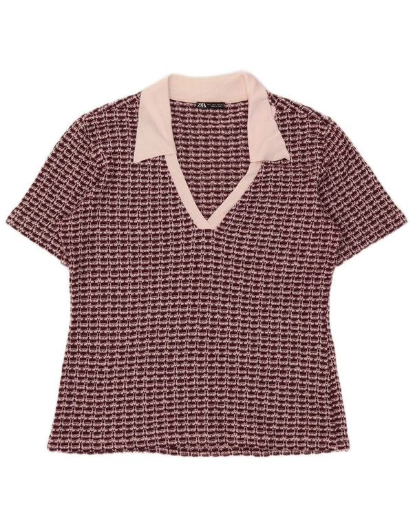 Maglione Zara da donna con collo alto, UK 14, grande bordeaux geometrico