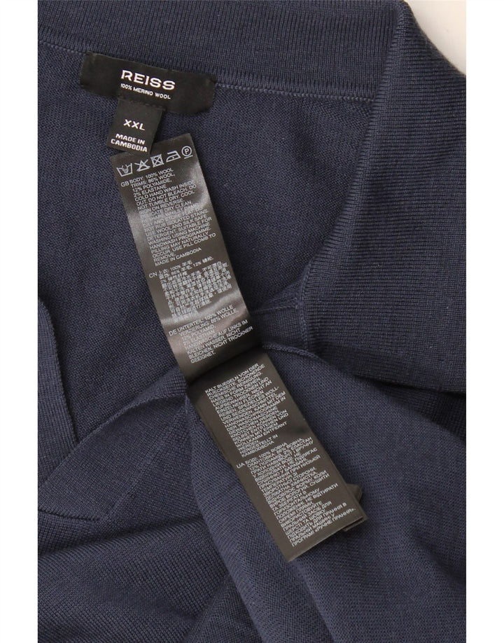 Maglione REISS da uomo a maniche corte con collo a polo 2XL in lana blu navy
