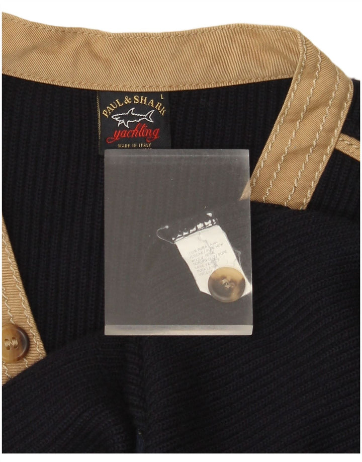 PAUL & SHARK Maglione da uomo con scollo a V grande in lana color block blu navy