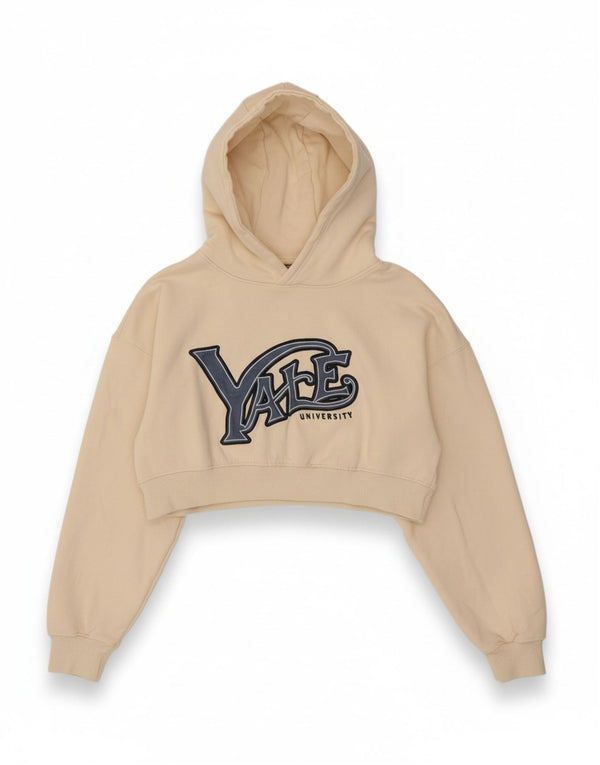 PULL & BEAR Womens Crop Hoodie Jumper UK 10 Small Off White