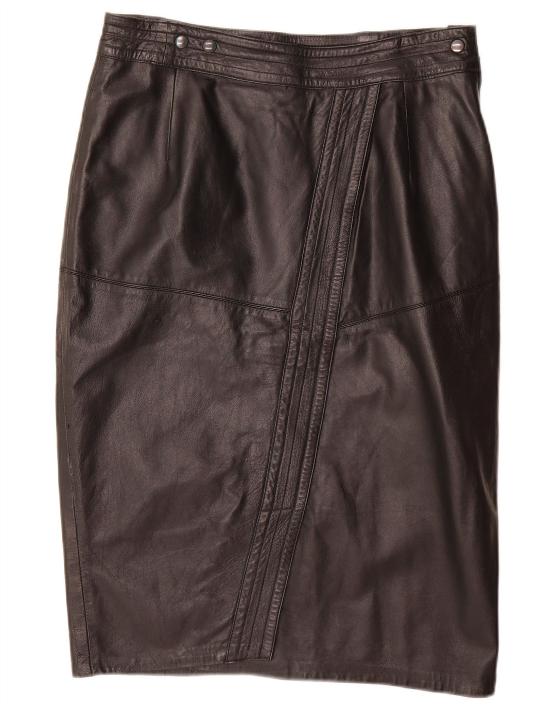 Gonna tubino in pelle vintage da donna W32 grande nera