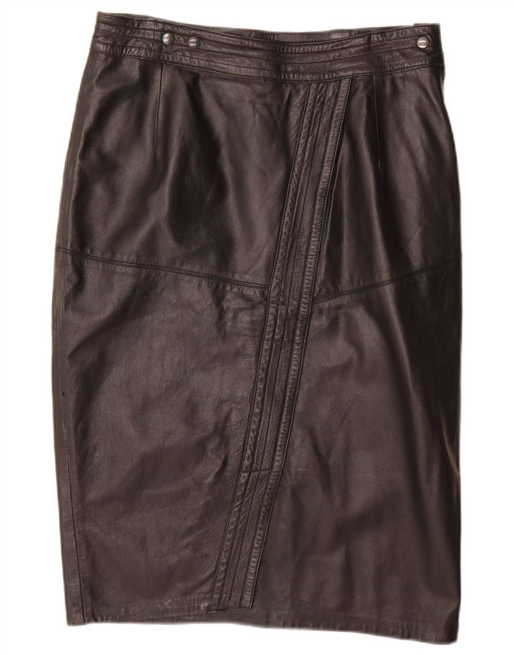 Gonna tubino in pelle vintage da donna W32 grande nera