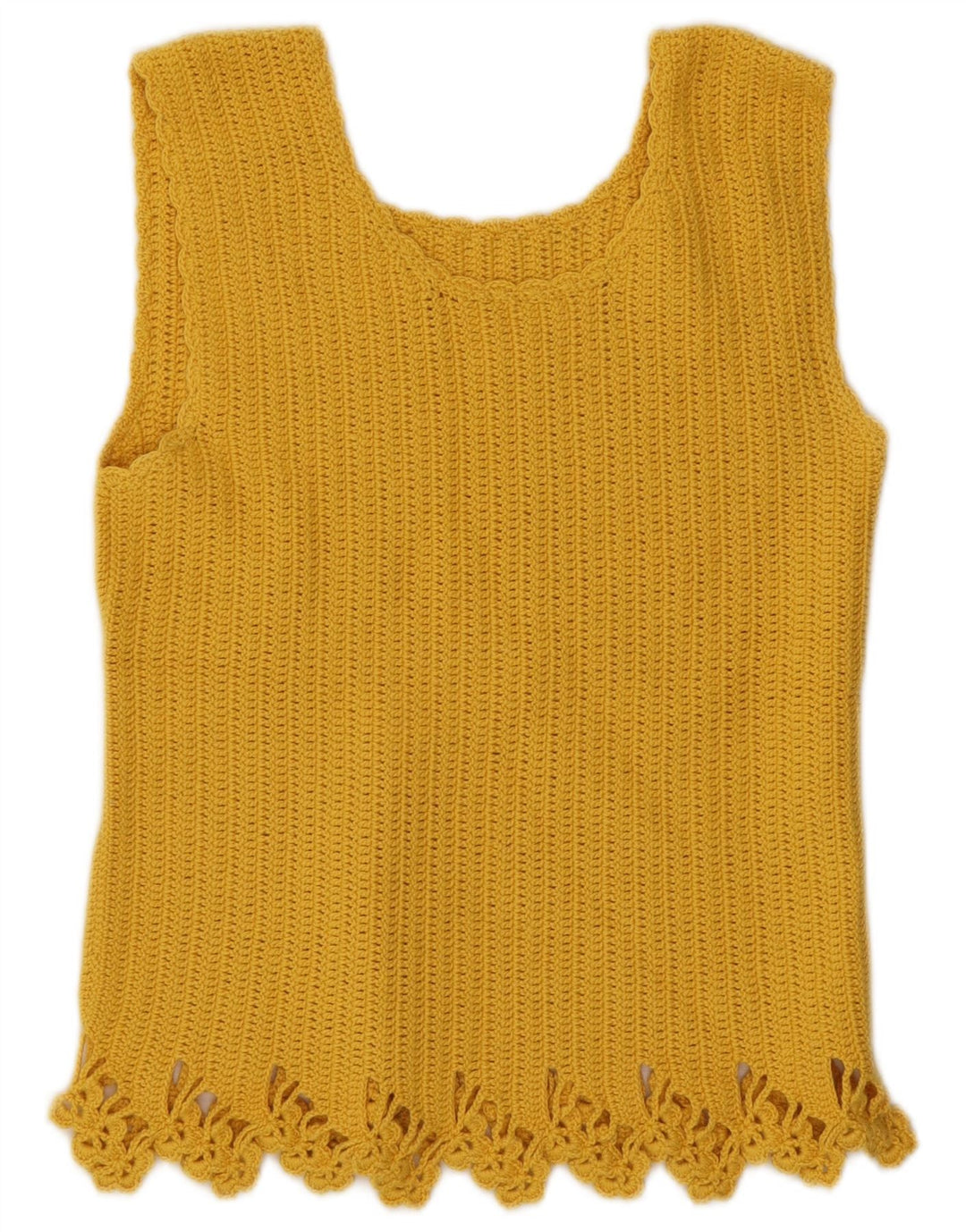 Canotta vintage da donna all'uncinetto UK 10 piccola gialla