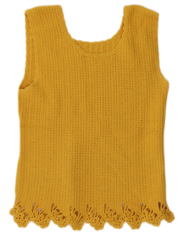 Canotta vintage da donna all'uncinetto UK 10 piccola gialla