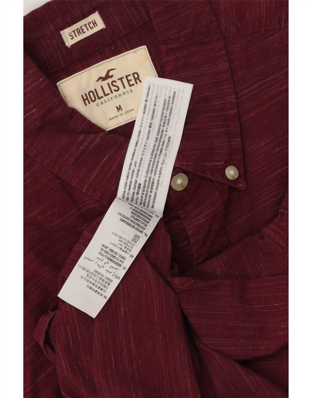 Camicia elasticizzata da uomo Hollister in cotone screziato bordeaux medio