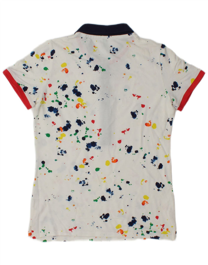 Polo da donna Benetton UK 10 piccola in cotone screziato bianco