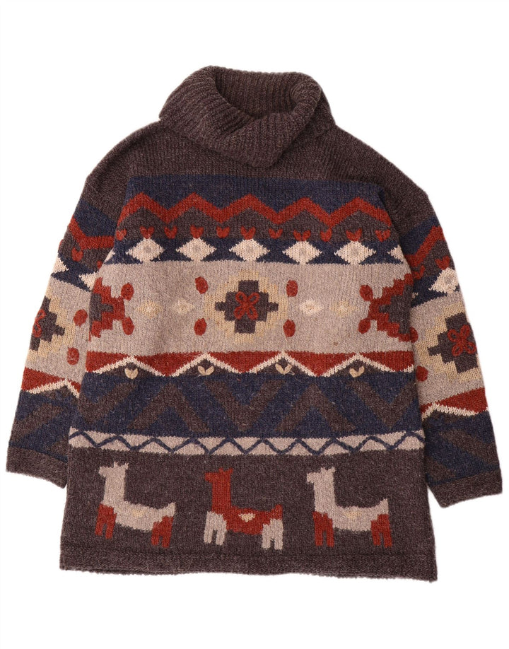 Maglione maglione vintage da uomo con collo alto, taglia unica, in acrilico geometrico grigio