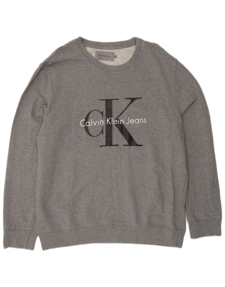CALVIN KLEIN JEANS Felpa con grafica da uomo Maglione 2XL Cotone grigio