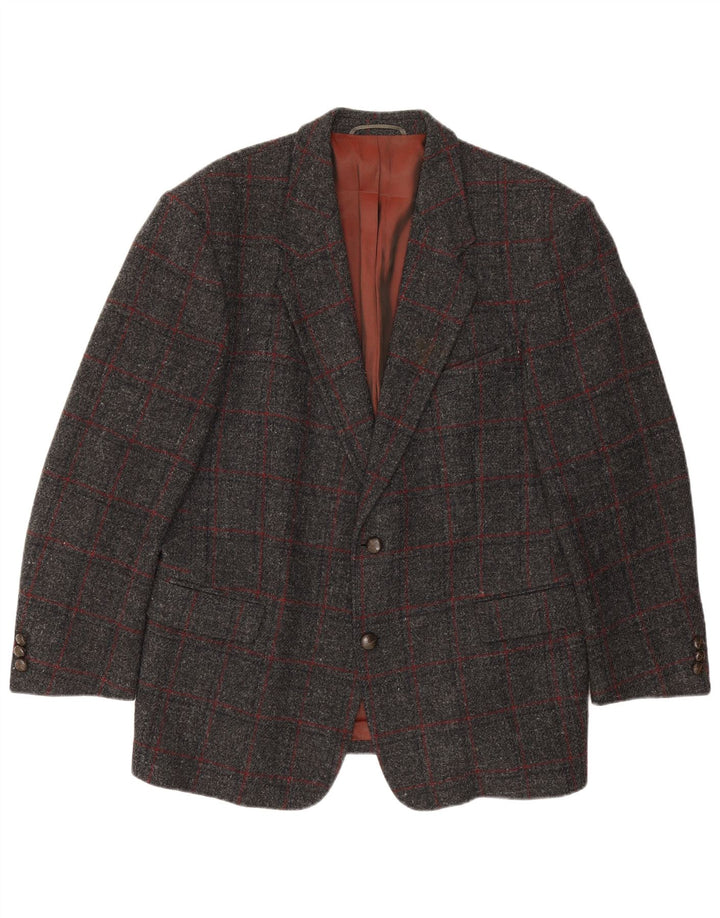 Scirocco Giacca da uomo Harris Tweed a 2 bottoni, UK 40, grande motivo a quadri grigi