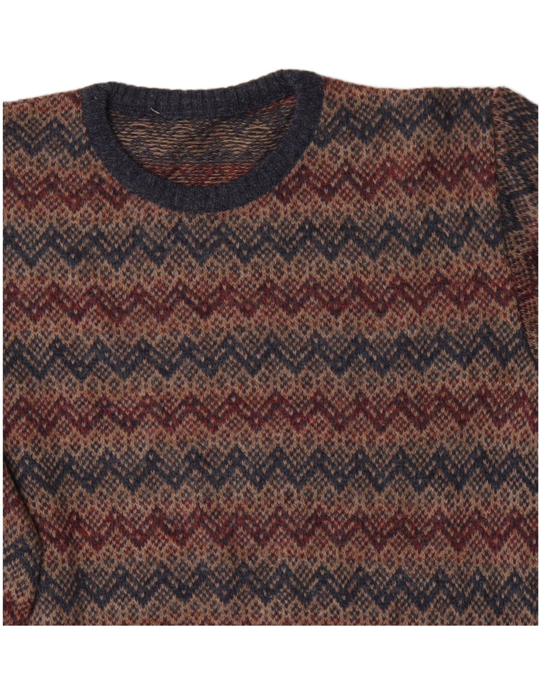 Maglione maglione girocollo da uomo VINTAGE marrone medio chevron acrilico