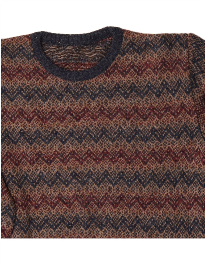 Maglione maglione girocollo da uomo VINTAGE marrone medio chevron acrilico