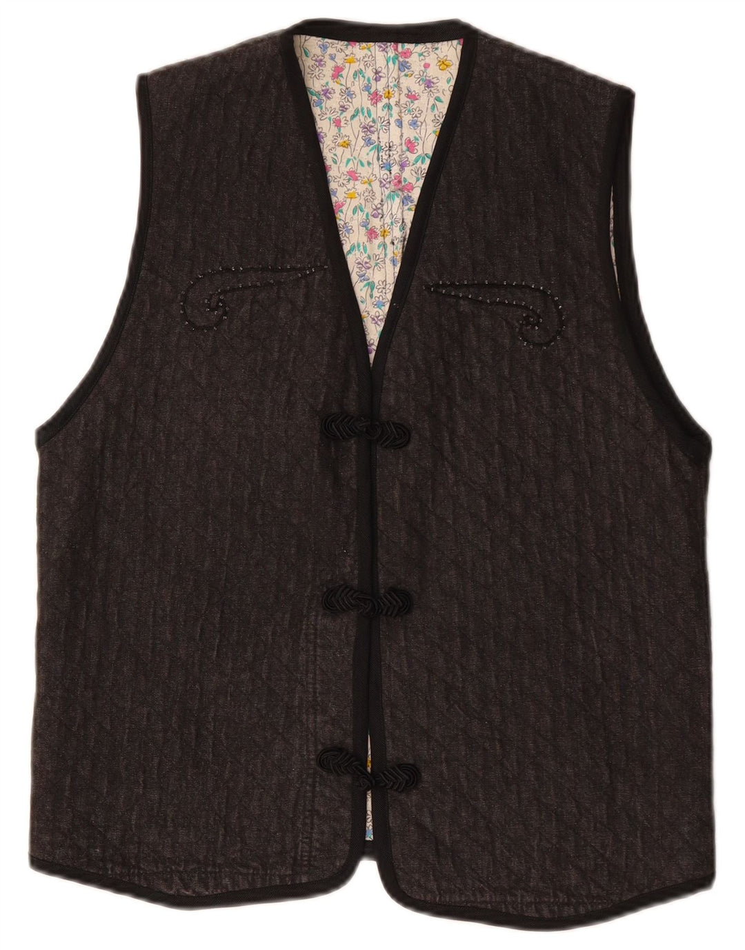 Gilet da donna vintage UK 12 grigio medio Paisley