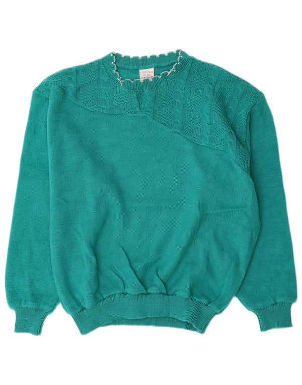 Maglione maglione girocollo da donna vintage UK 16 grande acrilico verde