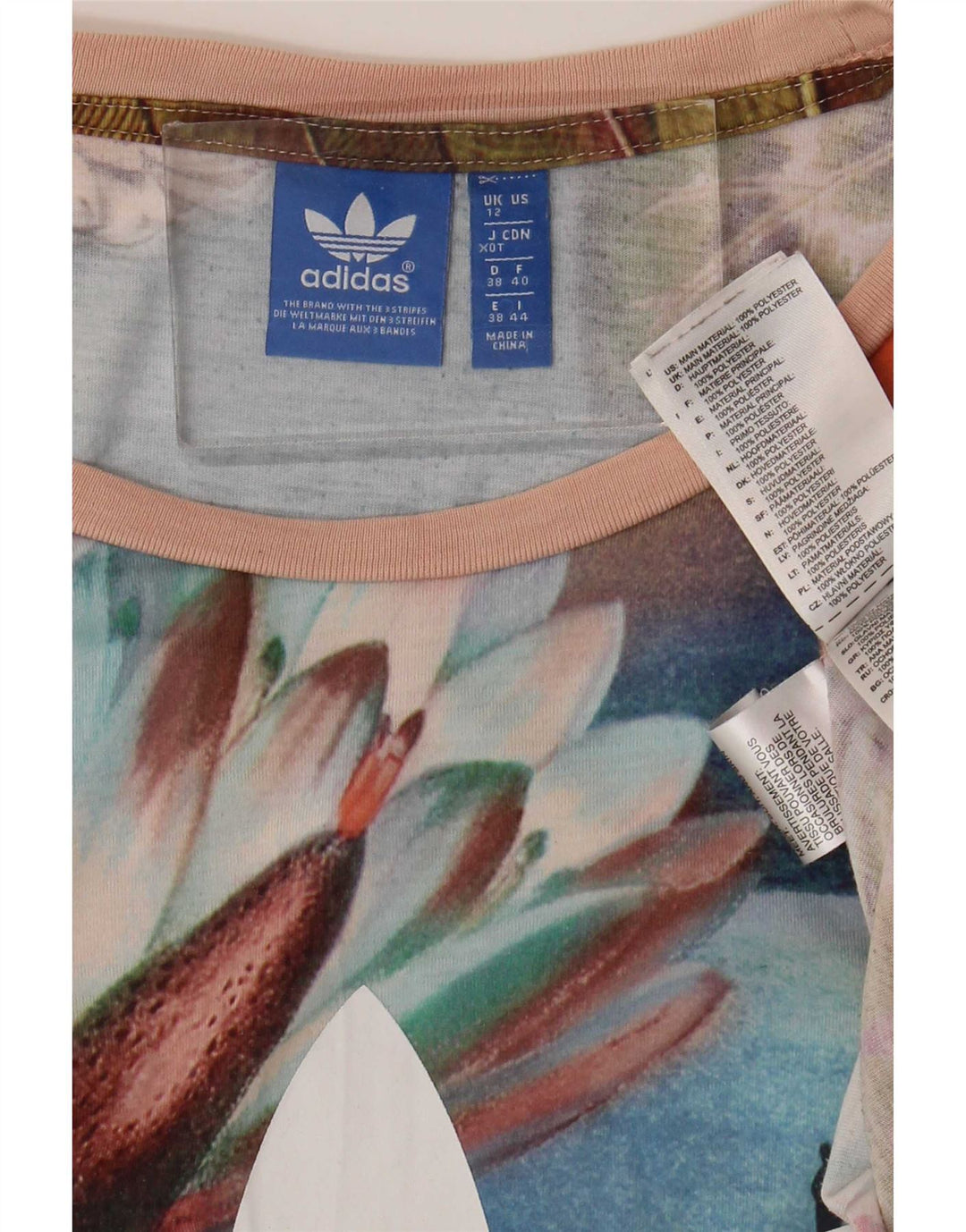T-shirt grafica da donna Adidas Top UK 12 Medium multicolore floreale