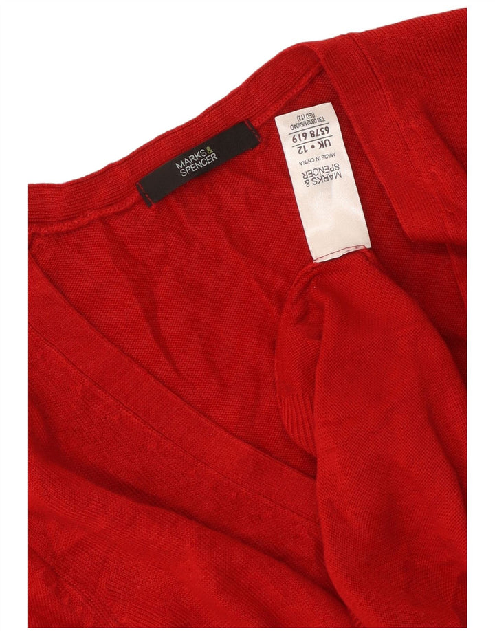 MARKS & SPENCER Maglione cardigan da donna UK 12 Acrilico rosso medio