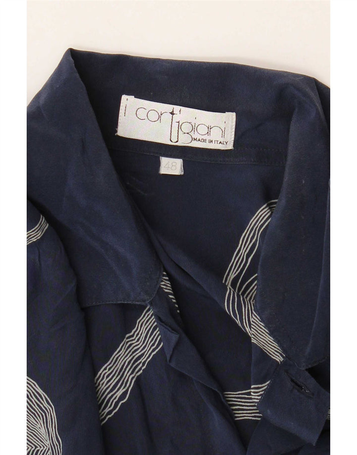 ICORTIGIANI Camicia Uomo Manica Corta IT 48 Medio Blu Navy Geometrico