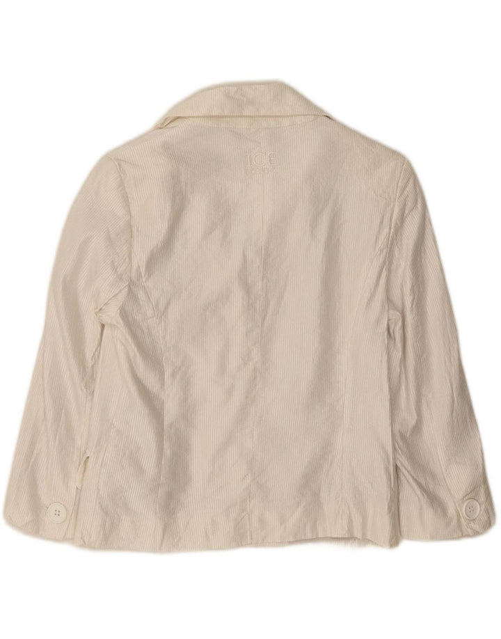 ICEBERG Womens 3/4 Sleeve Blazer Jacket UK 8 Small White Pinstripe