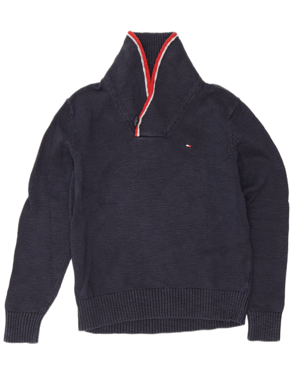 Maglione maglione da uomo con collo a scialle Tommy Hilfiger piccolo in cotone blu navy