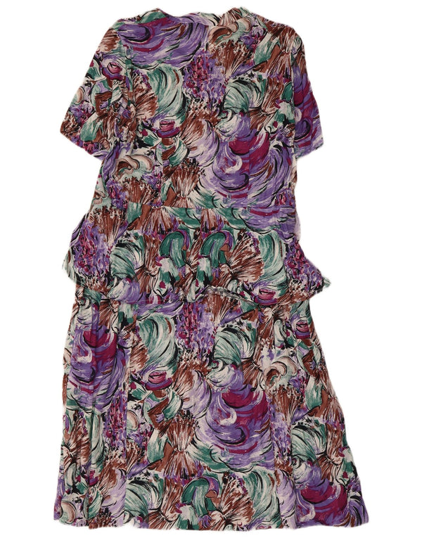 Abito peplo vintage da donna con motivo astratto UK 14 medio multicolore