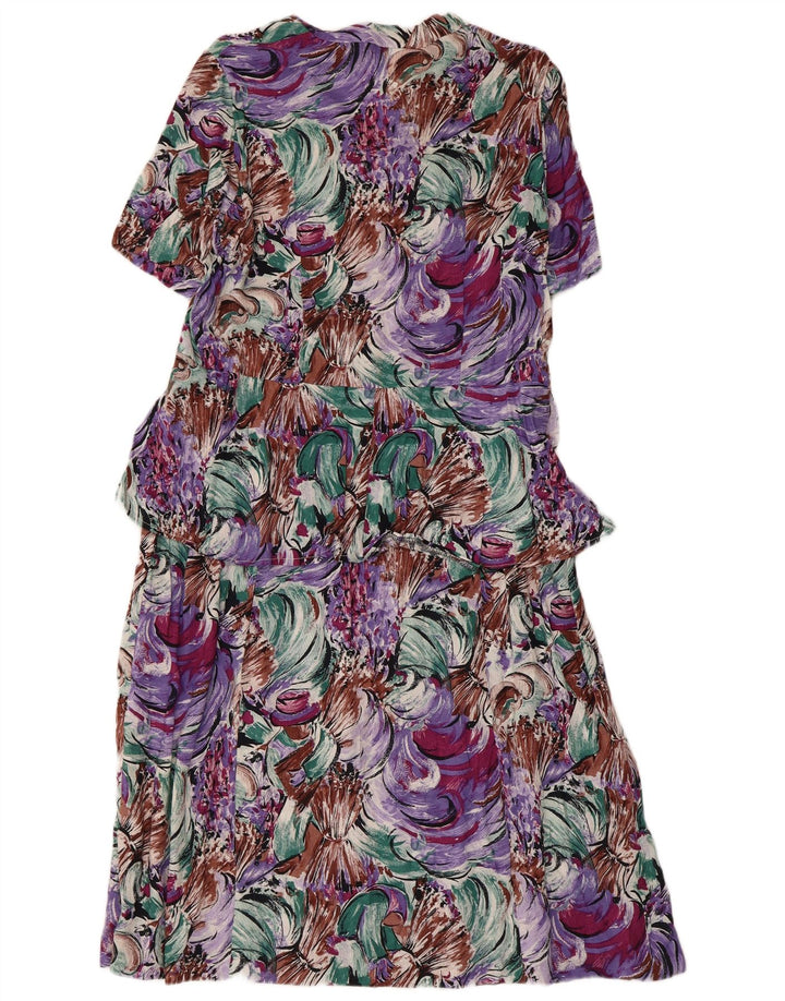 Abito peplo vintage da donna con motivo astratto UK 14 medio multicolore