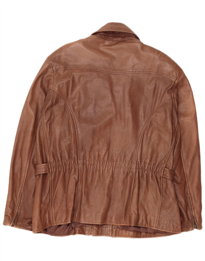 Giacca in pelle oversize da donna vintage UK 18 XL in pelle marrone