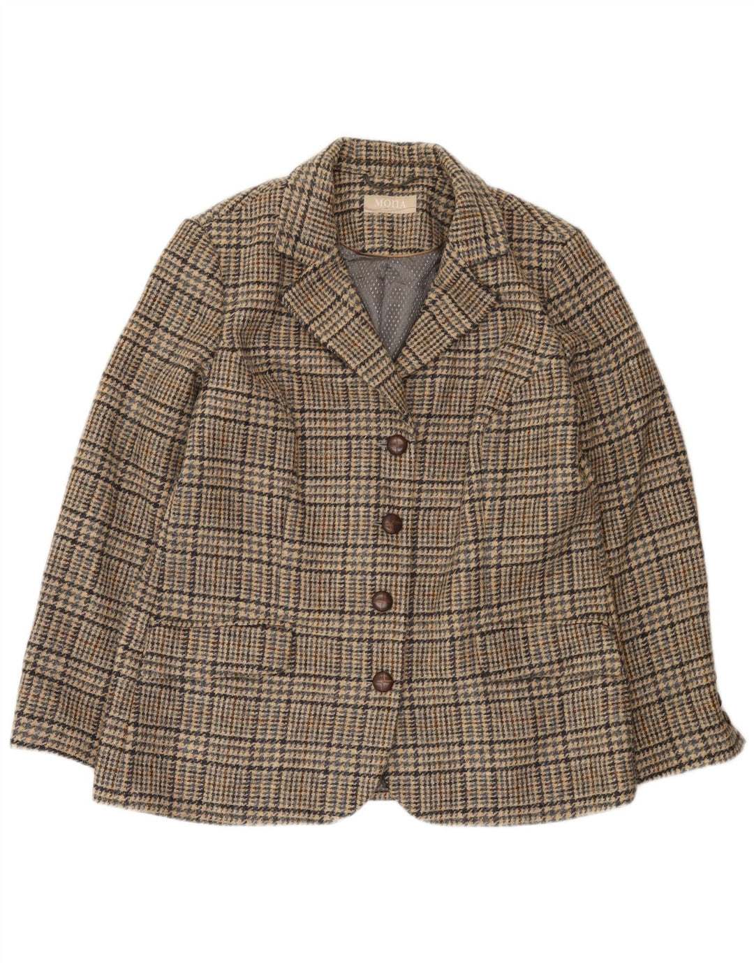 Giacca blazer a 4 bottoni da donna Mona UK 14 grande pied de poule marrone
