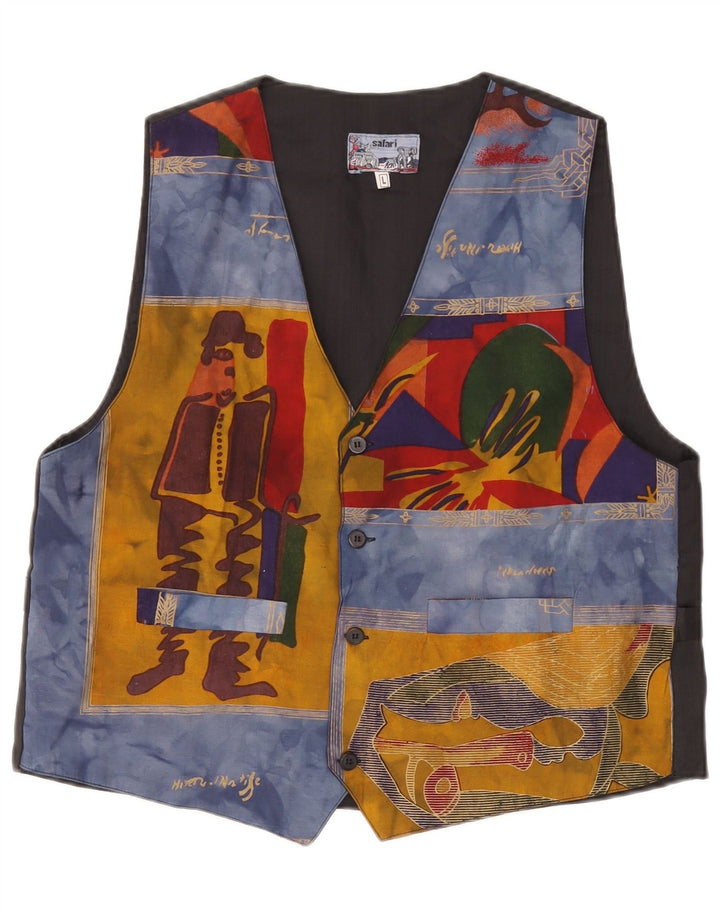 Gilet vintage da uomo con motivo astratto, grande blu